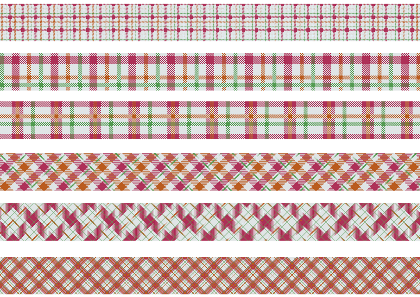 PINK, ORANGE AND GREEN TARTAN STRIPES - FLAIR SHEET - PINE AND FEATHERS DESIGN