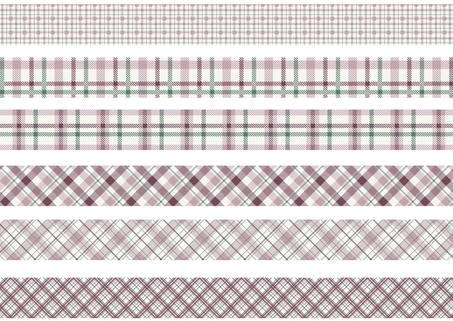 PLUM, GREEN AND WHITE TARTAN STRIPES - FLAIR SHEET - PINE AND FEATHERS DESIGN