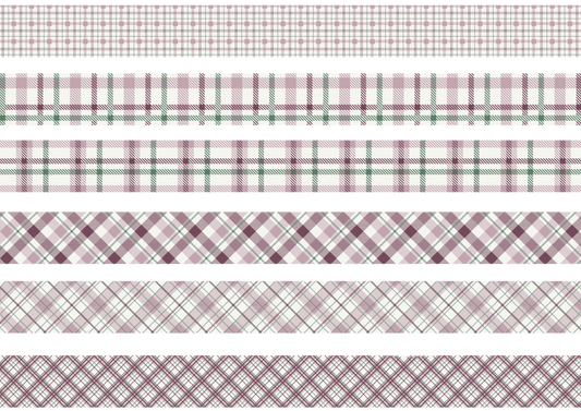 PLUM, GREEN AND WHITE TARTAN STRIPES - FLAIR SHEET - PINE AND FEATHERS DESIGN