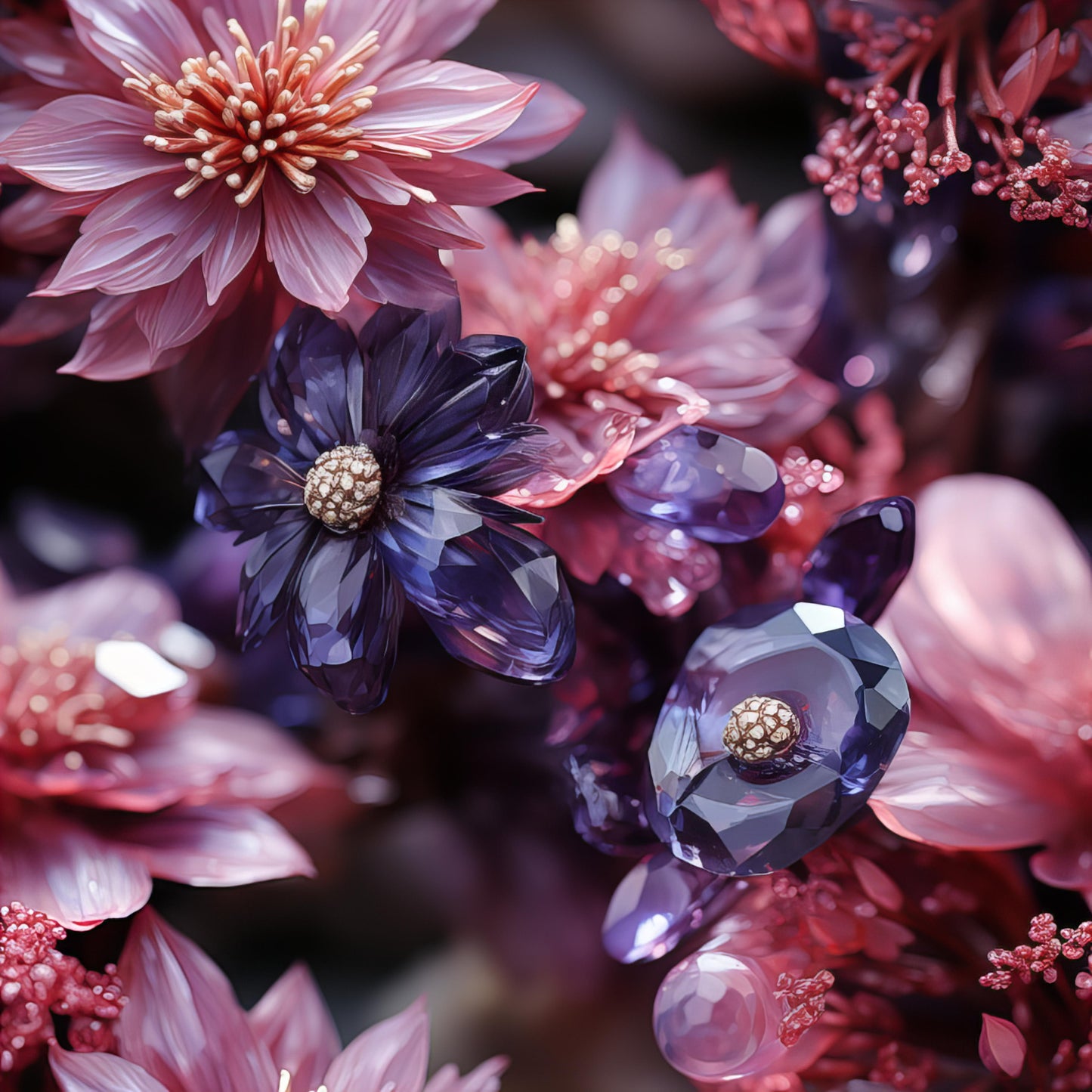 PURPLE CRYSTALS AND FLOWERS - MULTIPLE VARIATIONS