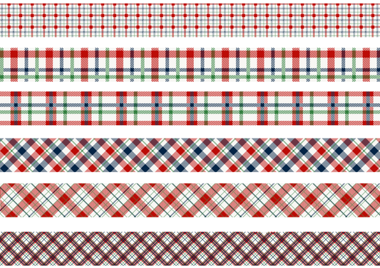 RED BLUE AND GREEN TARTAN STRIPES - POLAR LIGHTS - FLAIR SHEET - PINE AND FEATHERS DESIGN