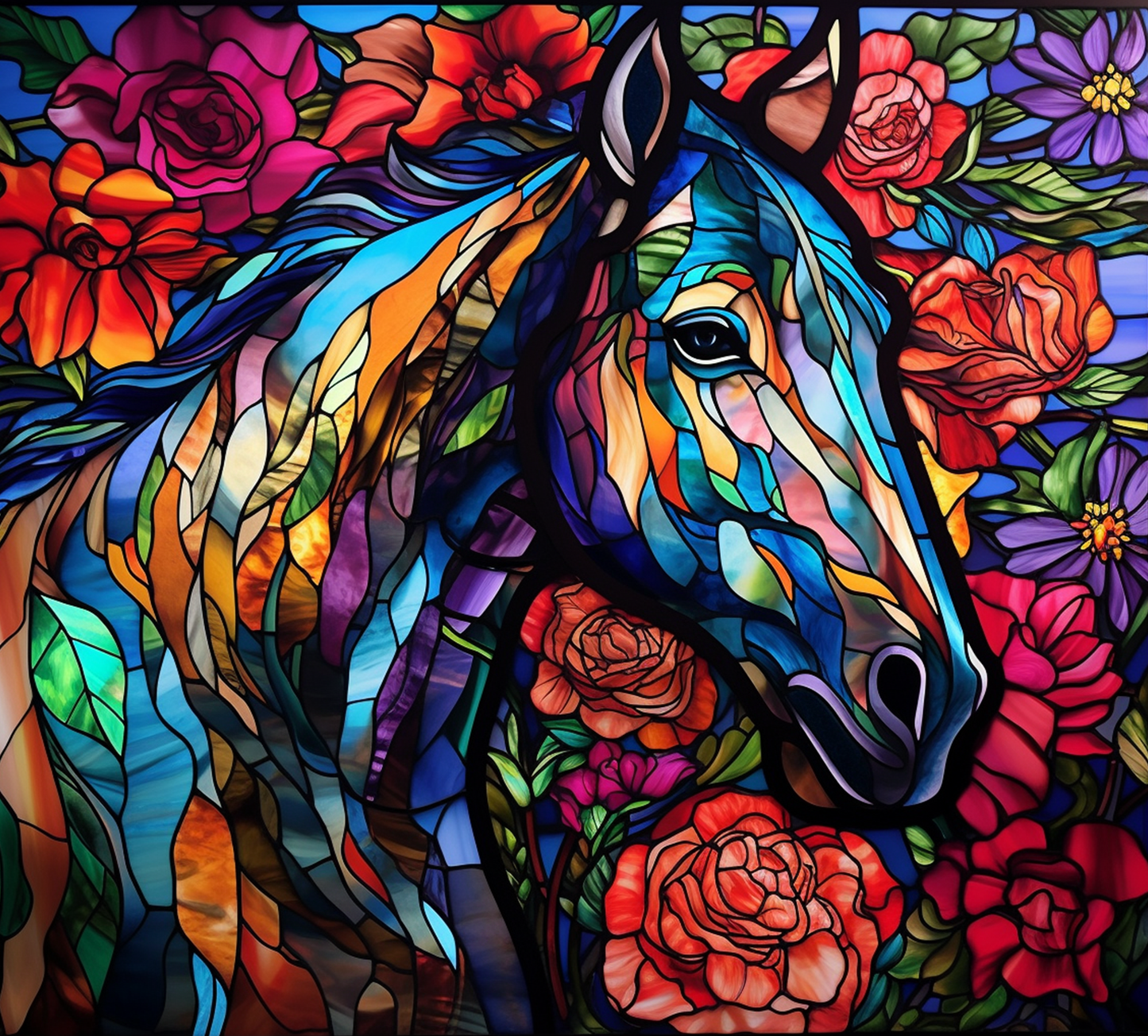 STAINED GLASS HORSE O179