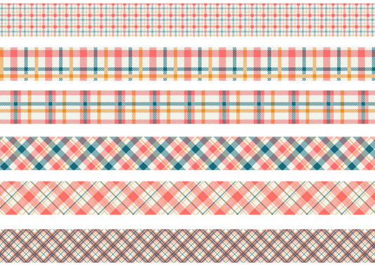 SALMON, NAVY AND GOLD TARTAN STRIPES - FLAIR SHEET - PINE AND FEATHERS DESIGN