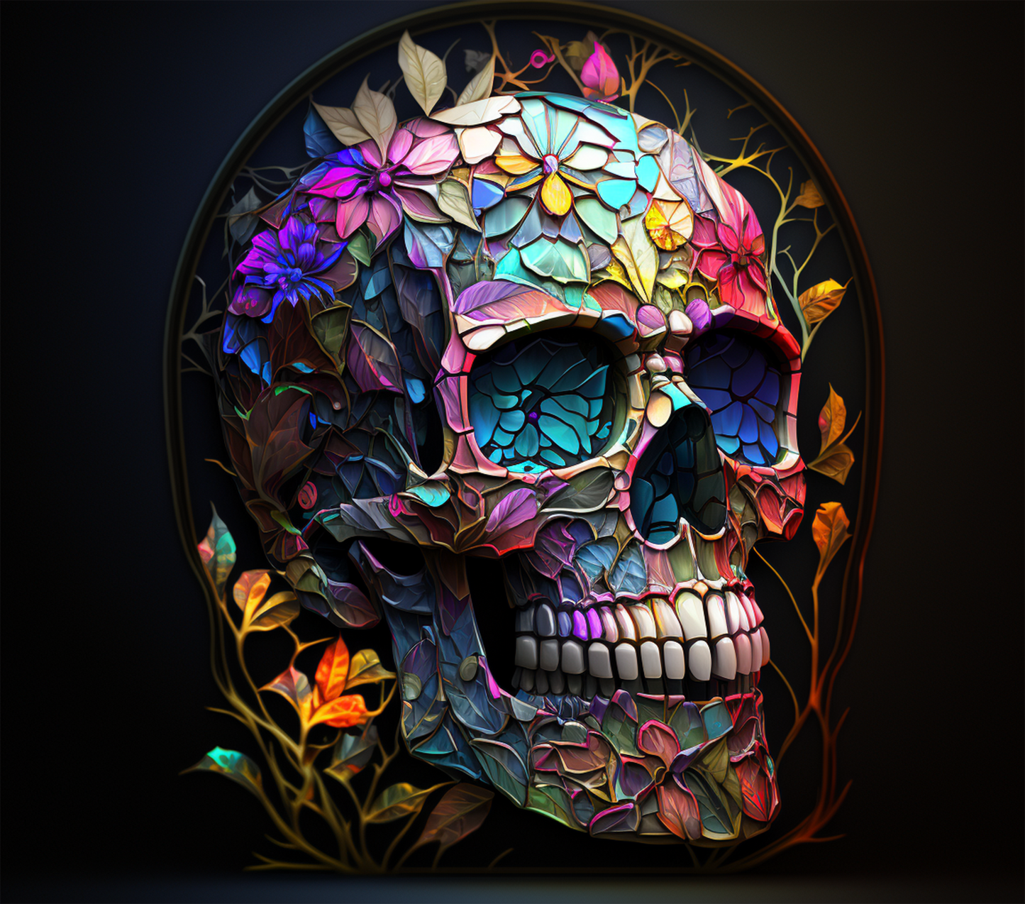 SKULL FLORAL STAINED GLASS 8