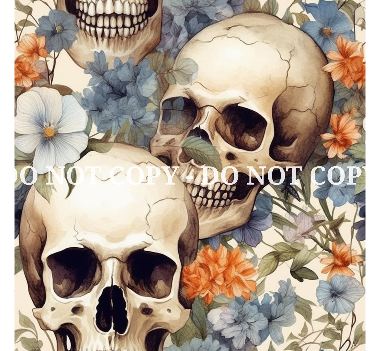 WATERCOLOR FLORAL SKULLS PATTERN VINYL - MULTIPLE VARIATIONS