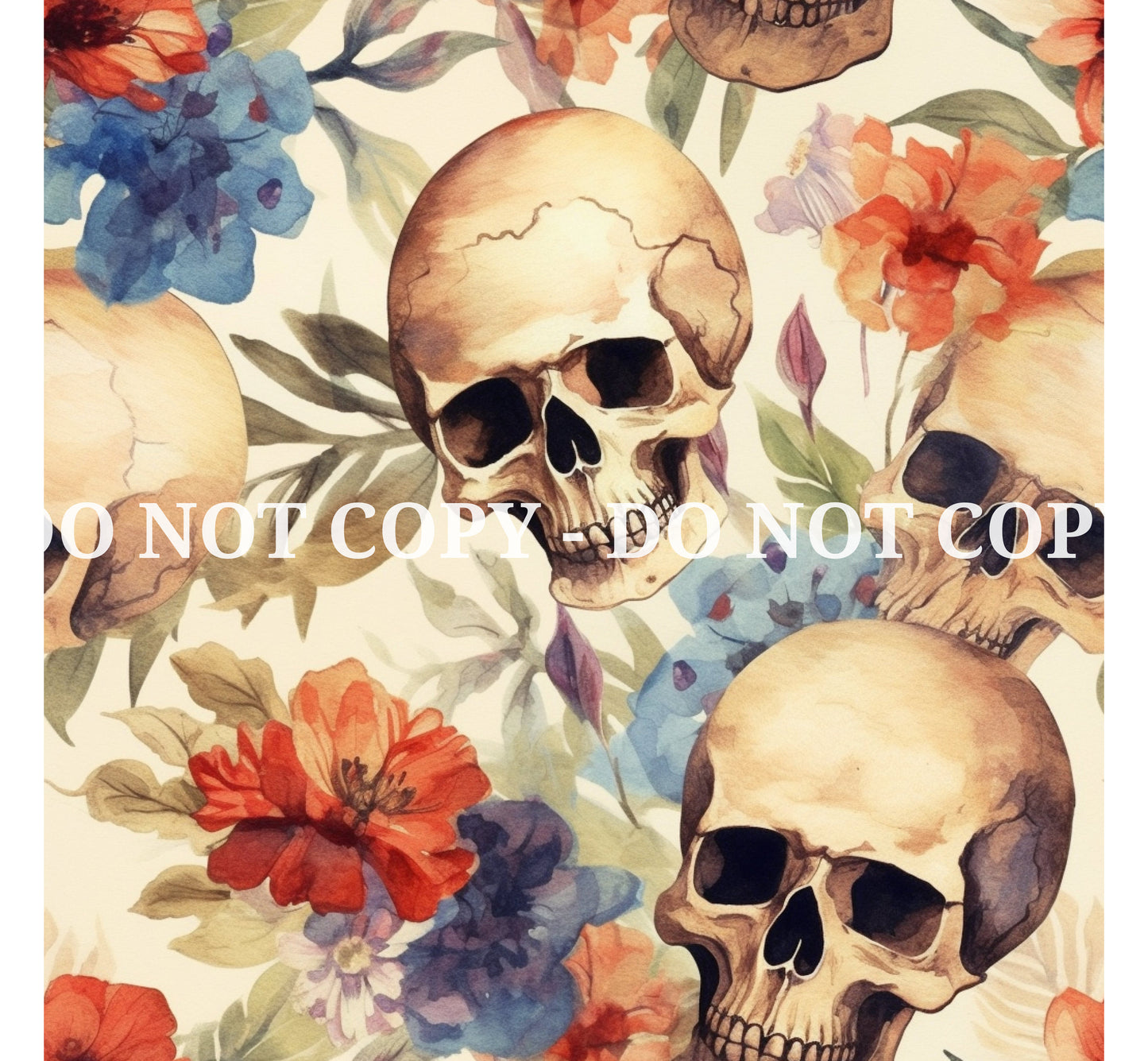 WATERCOLOR FLORAL SKULLS PATTERN VINYL - MULTIPLE VARIATIONS