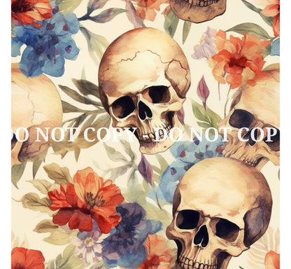 WATERCOLOR FLORAL SKULLS PATTERN VINYL - MULTIPLE VARIATIONS