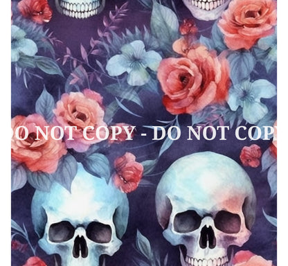 WATERCOLOR FLORAL SKULLS PATTERN VINYL - MULTIPLE VARIATIONS