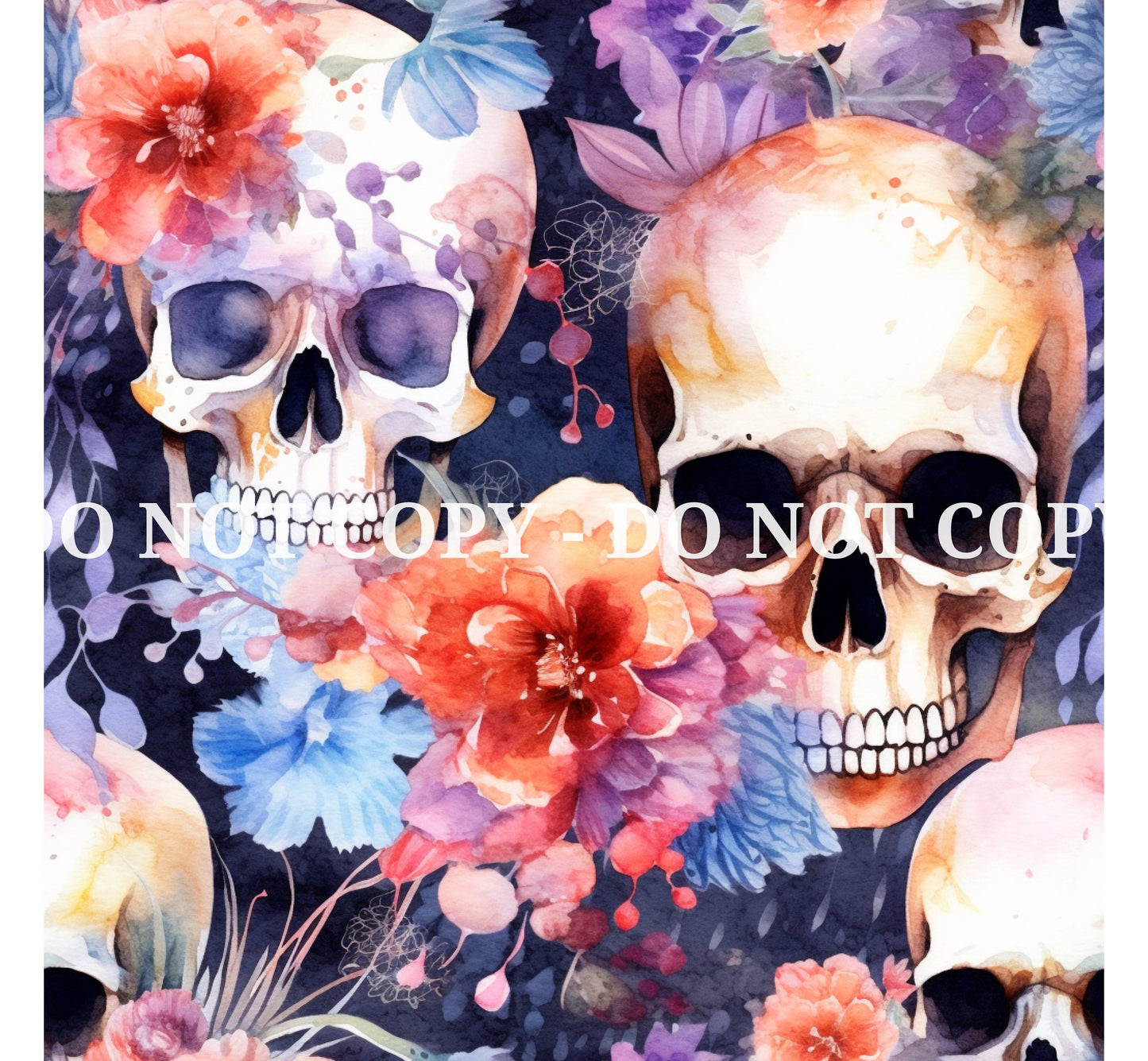 WATERCOLOR FLORAL SKULLS PATTERN VINYL - MULTIPLE VARIATIONS