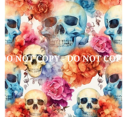 WATERCOLOR FLORAL SKULLS PATTERN VINYL - MULTIPLE VARIATIONS