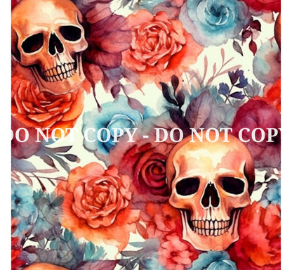 WATERCOLOR FLORAL SKULLS PATTERN VINYL - MULTIPLE VARIATIONS