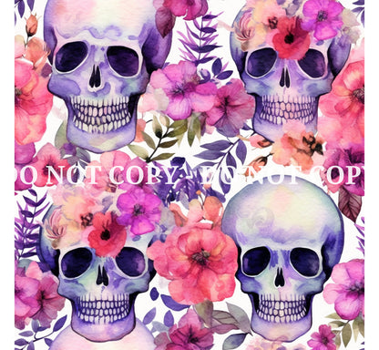 WATERCOLOR FLORAL SKULLS PATTERN VINYL - MULTIPLE VARIATIONS