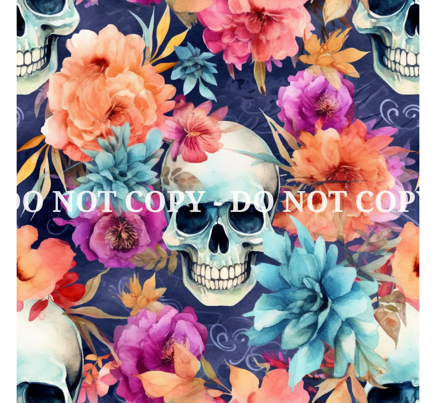 WATERCOLOR FLORAL SKULLS PATTERN VINYL - MULTIPLE VARIATIONS