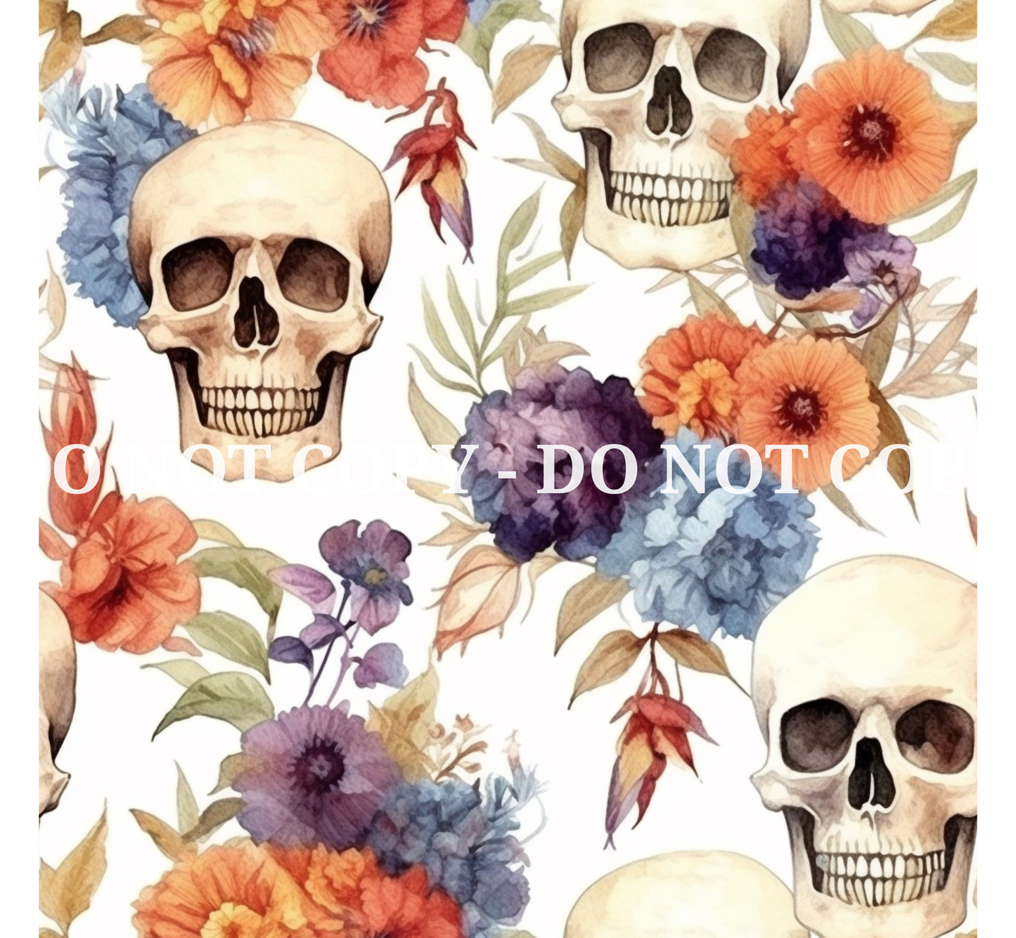 WATERCOLOR FLORAL SKULLS PATTERN VINYL - MULTIPLE VARIATIONS