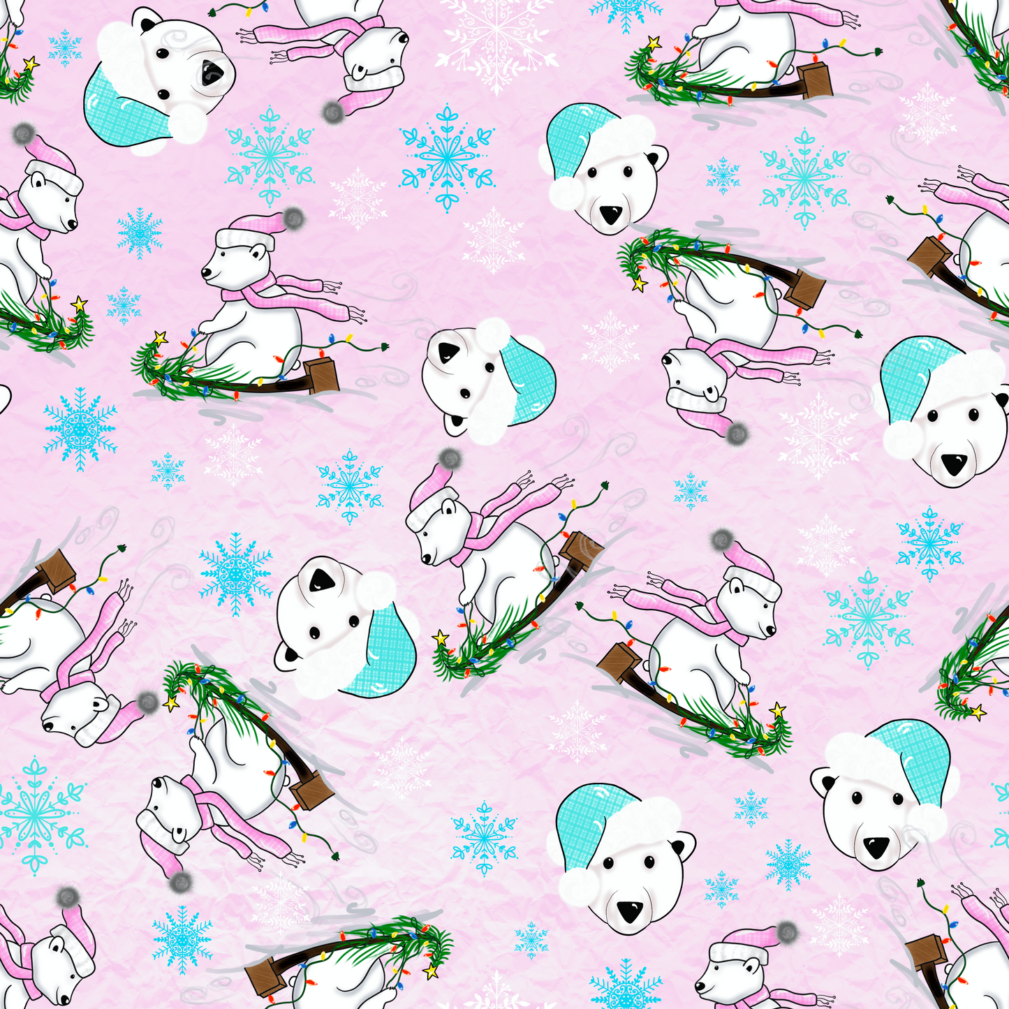 PINK AND BLUE POLAR BEAR CHRISTMAS VINYL - MULTIPLE VARIATIONS - PINE AND FEATHERS DESIGNS