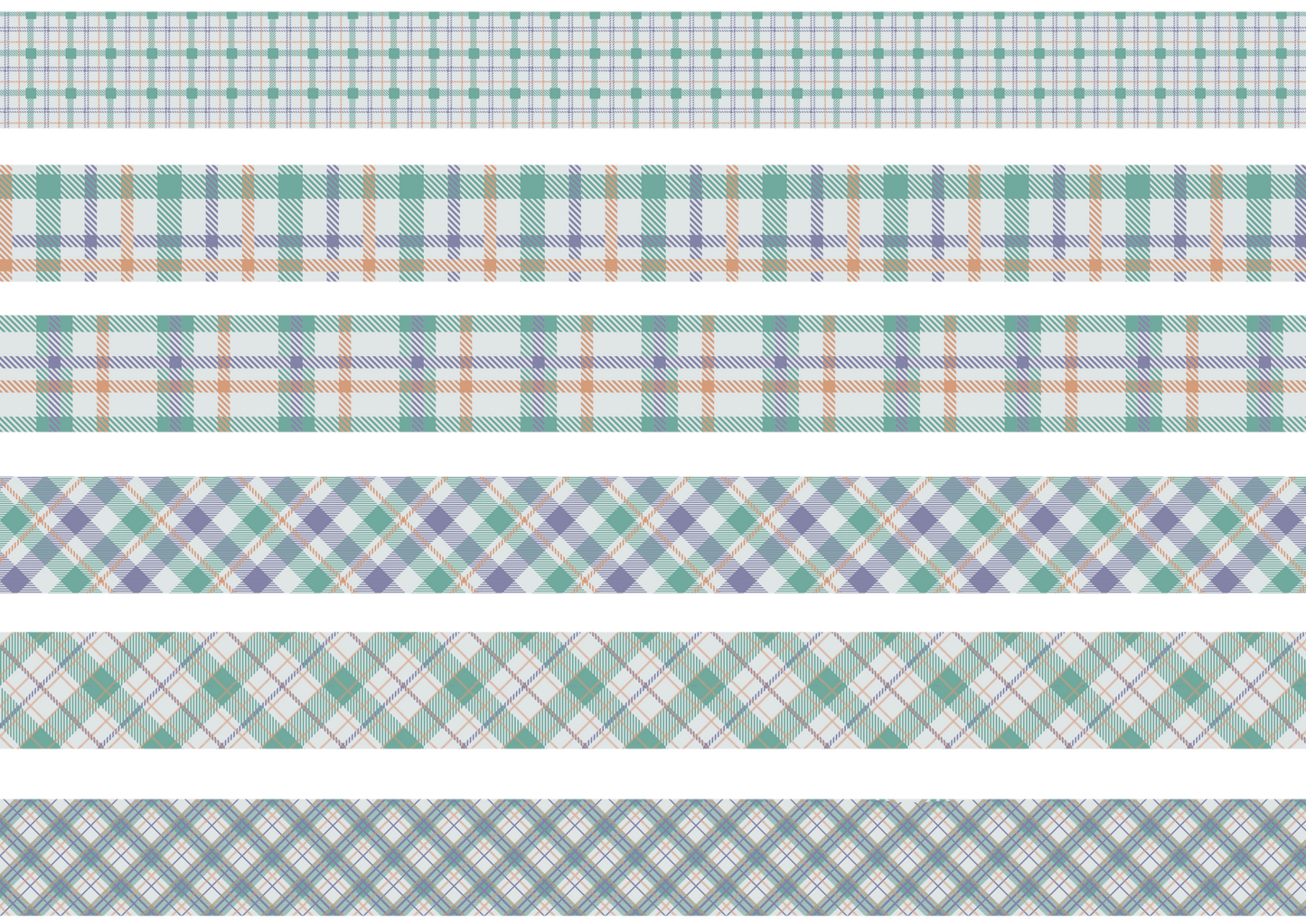 TEAL, PURPLE AND PEACH TARTAN STRIPES - FLAIR SHEET - PINE AND FEATHERS DESIGN