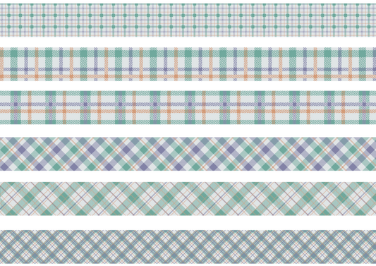 TEAL, PURPLE AND PEACH TARTAN STRIPES - FLAIR SHEET - PINE AND FEATHERS DESIGN