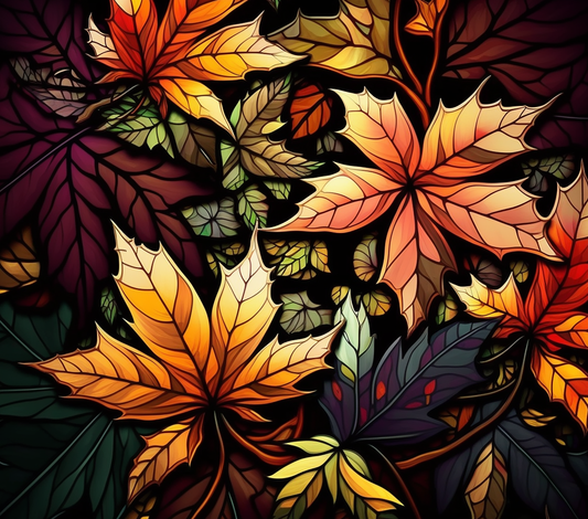 stained glass fall maple leaves