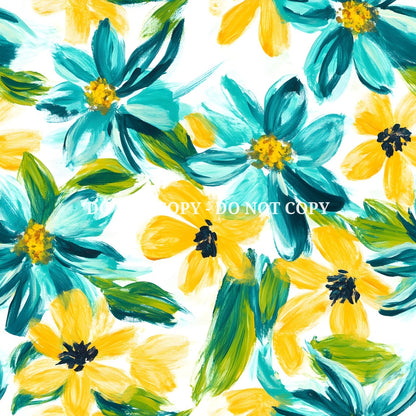 TURQUOISE AND YELLOW FLORAL - MULTIPLE VARIATIONS