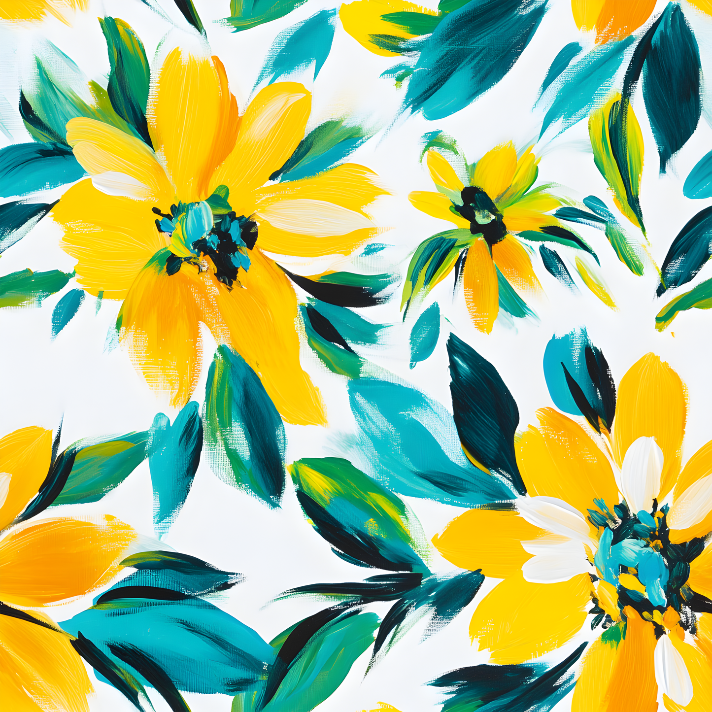 TURQUOISE AND YELLOW FLORAL - MULTIPLE VARIATIONS
