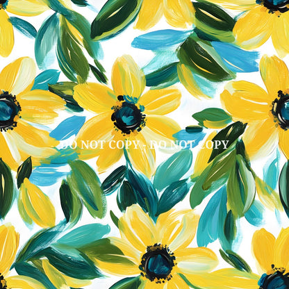 TURQUOISE AND YELLOW FLORAL - MULTIPLE VARIATIONS