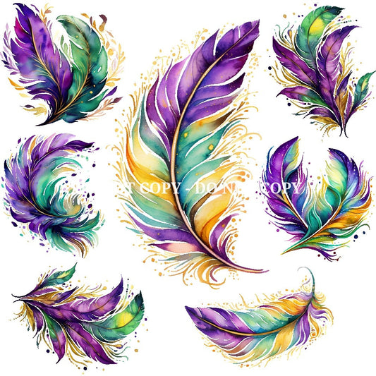 WATERCOLOR MARDI GRAS FEATHERS - FLAIR SHEET