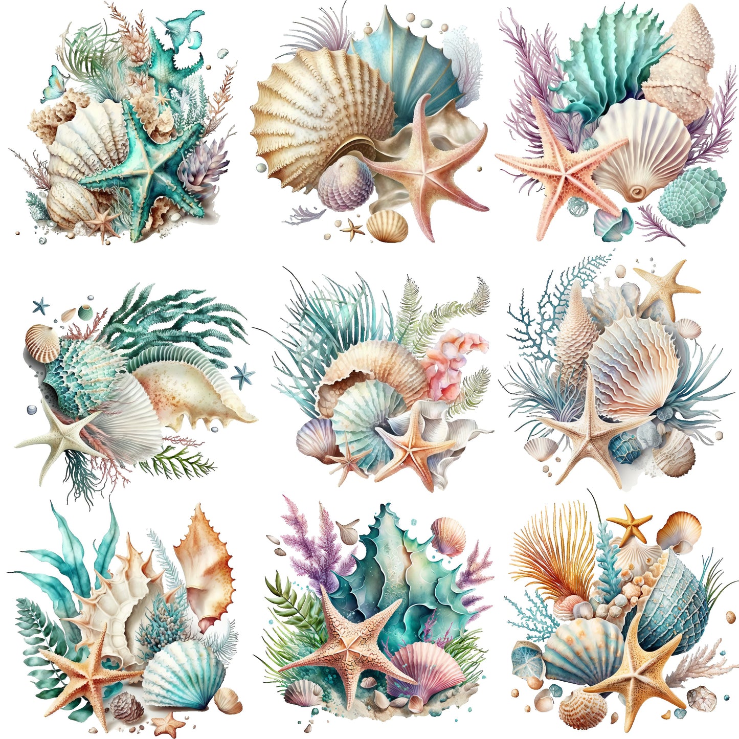 WATERCOLOR SEASHELLS - FLAIR SHEET
