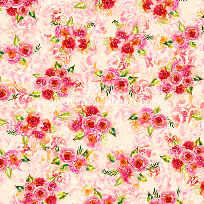 WATERCOLOR PEACH AND PINK FLORALS PATTERN VINYL - MULTIPLE VARIATIONS