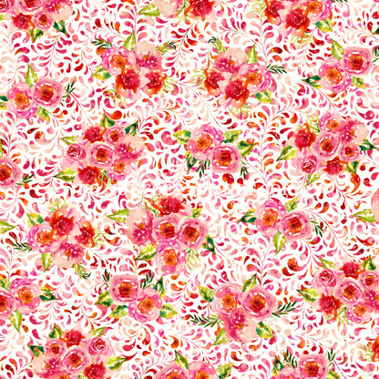 WATERCOLOR PEACH AND PINK FLORALS PATTERN VINYL - MULTIPLE VARIATIONS