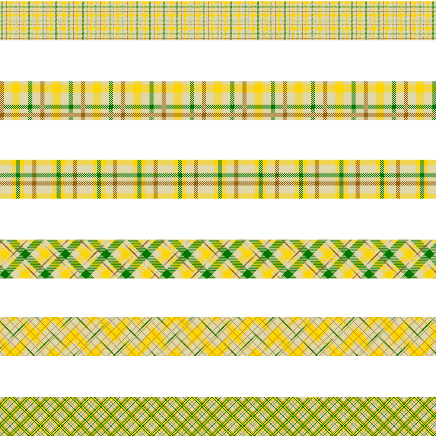 YELLOW, GREEN AND BROWN TARTAN STRIPES - FLAIR SHEET - PINE AND FEATHERS DESIGN