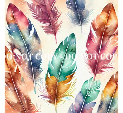 WATERCOLOR FEATHERS PATTERN VINYL - MULTIPLE VARIATIONS