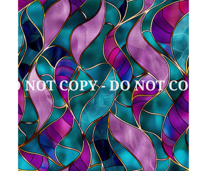 STAINED GLASS TEAL AND PURPLE PATTERN VINYL - MULTIPLE VARIATIONS