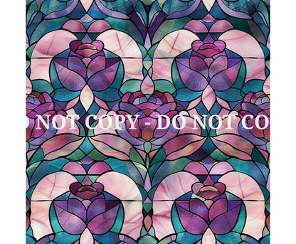 STAINED GLASS TEAL AND PURPLE PATTERN VINYL - MULTIPLE VARIATIONS