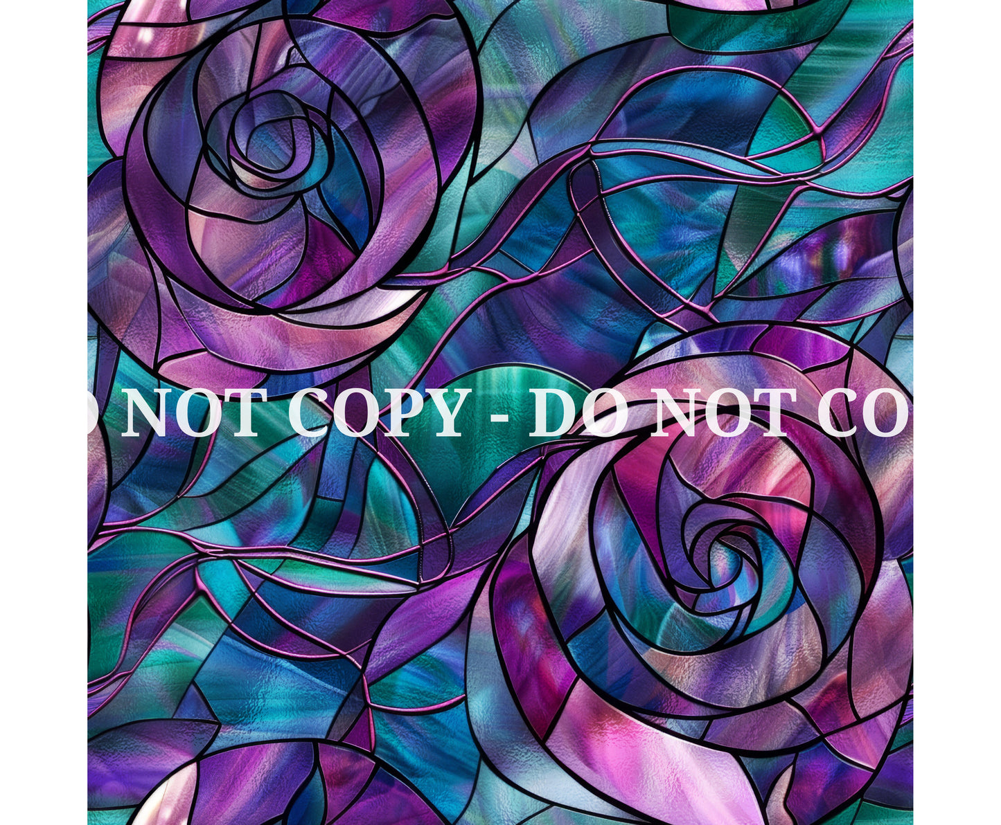 STAINED GLASS TEAL AND PURPLE PATTERN VINYL - MULTIPLE VARIATIONS