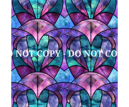 STAINED GLASS TEAL AND PURPLE PATTERN VINYL - MULTIPLE VARIATIONS