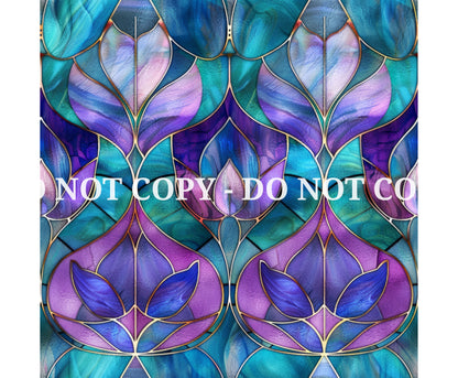 STAINED GLASS TEAL AND PURPLE PATTERN VINYL - MULTIPLE VARIATIONS