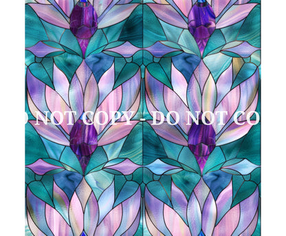 STAINED GLASS TEAL AND PURPLE PATTERN VINYL - MULTIPLE VARIATIONS