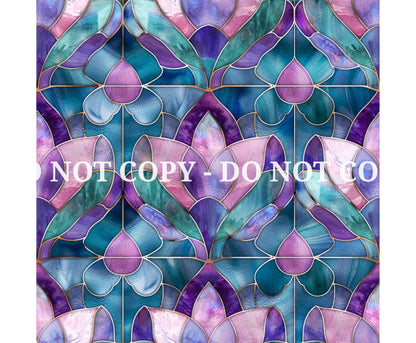 STAINED GLASS TEAL AND PURPLE PATTERN VINYL - MULTIPLE VARIATIONS