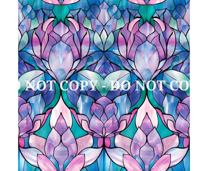 STAINED GLASS TEAL AND PURPLE PATTERN VINYL - MULTIPLE VARIATIONS