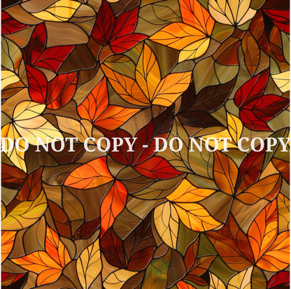 STAINED GLASS FALL LEAVES PATTERN VINYL - MULTIPLE VARIATIONS