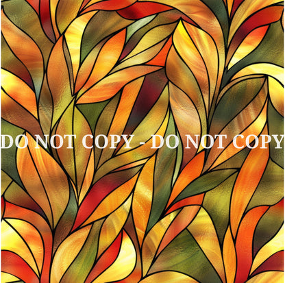 STAINED GLASS FALL LEAVES PATTERN VINYL - MULTIPLE VARIATIONS