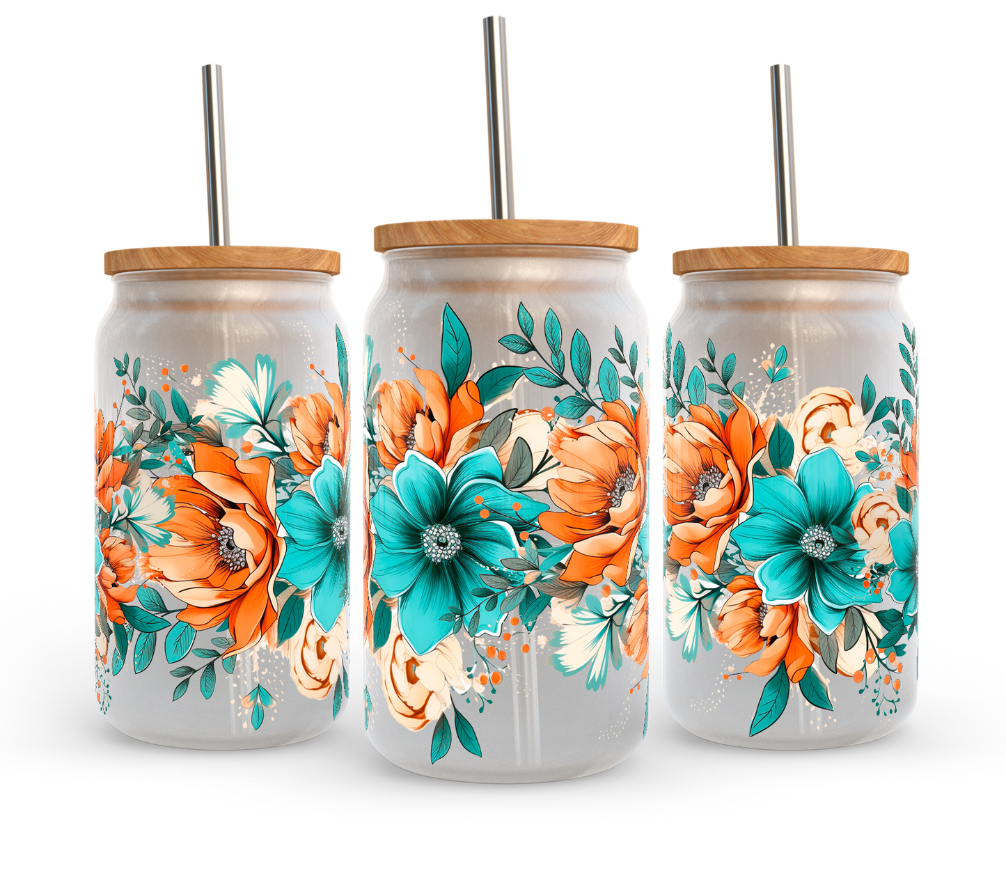 TEAL AND ORANGE FLORAL - CAN WRAP