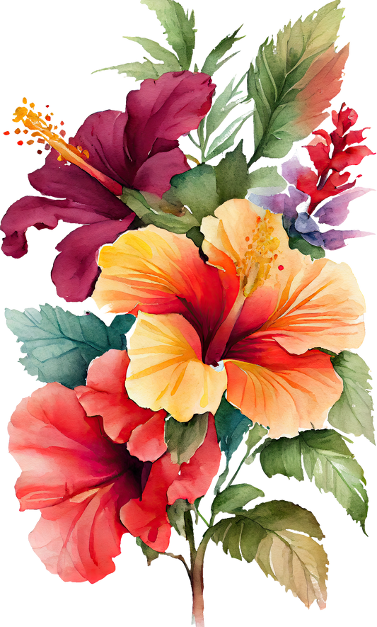 WATERCOLOR HIBISCUS - White Cast Decals