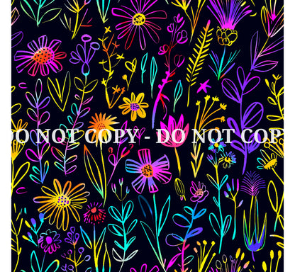 NEON SCRIBBLE FLOWERS PATTERN VINYL - MULTIPLE VARIATIONS