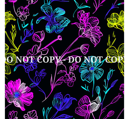 NEON SCRIBBLE FLOWERS PATTERN VINYL - MULTIPLE VARIATIONS