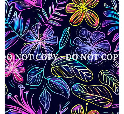 NEON SCRIBBLE FLOWERS PATTERN VINYL - MULTIPLE VARIATIONS