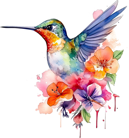 Watercolor Rainbow Hummingbirds - White Cast Decals