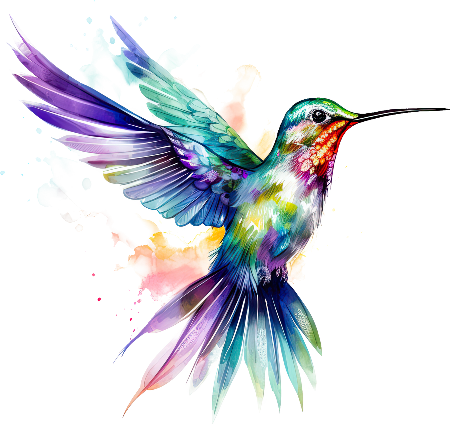 Watercolor Rainbow Hummingbirds - White Cast Decals