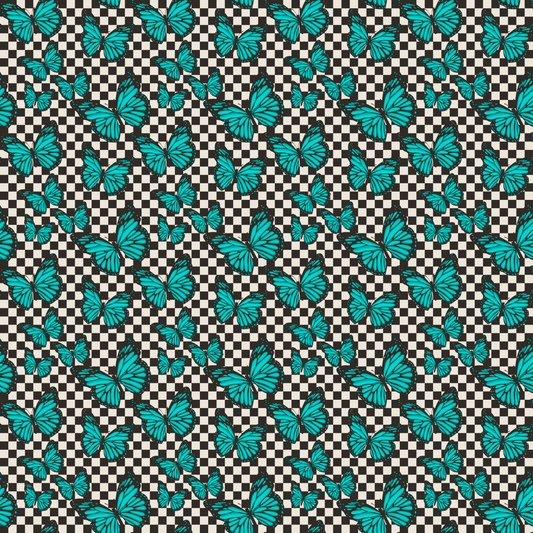 TEAL BUTTERFLY CHECKER - PATTERN VINYL
