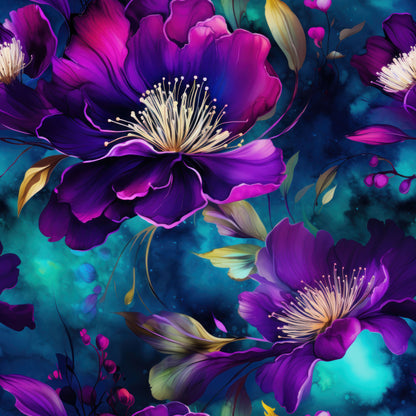 WATERCOLOR TEAL AND PURPLE FLORAL  - MULTIPLE VARIATIONS